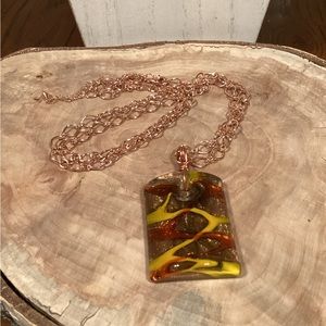 Copper Design Glass Pendant Necklace